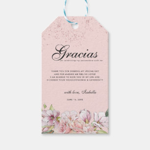 Rose Gold Floral Quinceañera Thank You Favour Tag