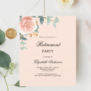 Rose gold floral retirement party invitation