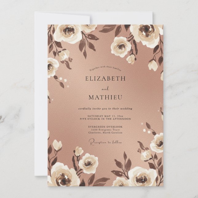 Rose Gold Floral Romance Wedding Invitation (Front)