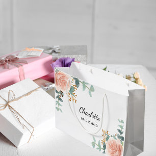 Rose gold floral sage green bridesmaid large gift bag