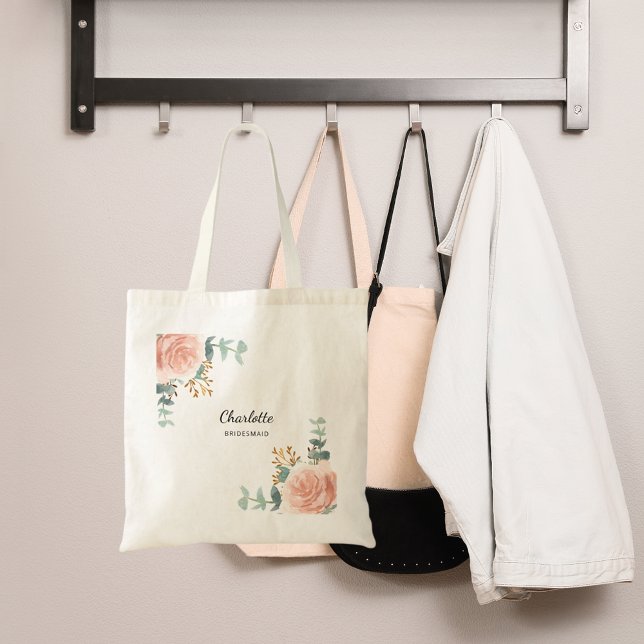 Rose gold floral sage green bridesmaid tote bag (Creator Uploaded)