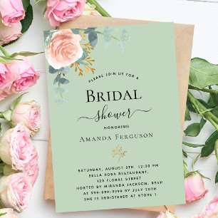 Rose gold floral sage green luxury Bridal Shower Invitation