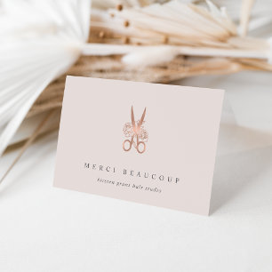 Rose Gold Floral Scissors Logo Note Cards