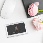 Rose Gold Floral Scissors Personalised Hairstylist Business Card Holder<br><div class="desc">Elegant business card holder for hairstylists or salon owners features your name and/or business name in classic white lettering on a charcoal grey background adorned with a pair of floral-embellished scissors in faux rose gold foil. Makes a beautiful personalised gift for a hairstylist or cosmetology school graduate.</div>