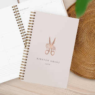 Rose Gold Floral Scissors Salon Logo Planner