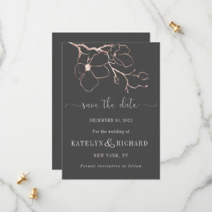 Rose gold floral silhouette Save The Date Card