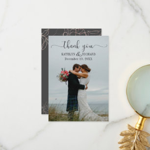 Rose gold floral silhouette wedding Thank You Card