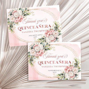 Rose Gold Floral Sweet 15 Boho Birthday Thank You  Card