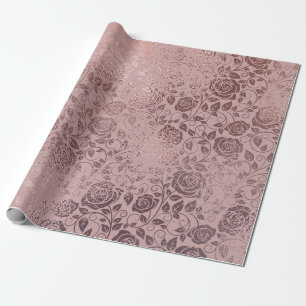 Rose Gold Floral Swirl Pattern on Blush Pink Wrapping Paper