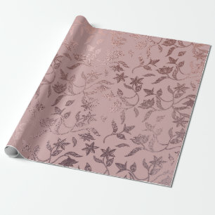 Rose Gold Floral Vine Pattern on Blush Pink Wrapping Paper