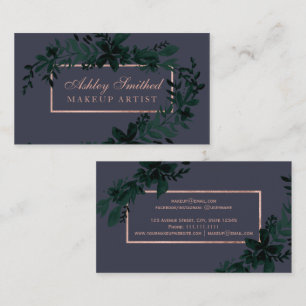 Rose gold Floral watercolor navy leaf makeup Business Card
