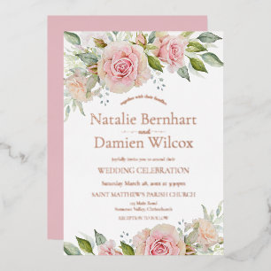 Rose Gold Floral Wedding Foil Invitation
