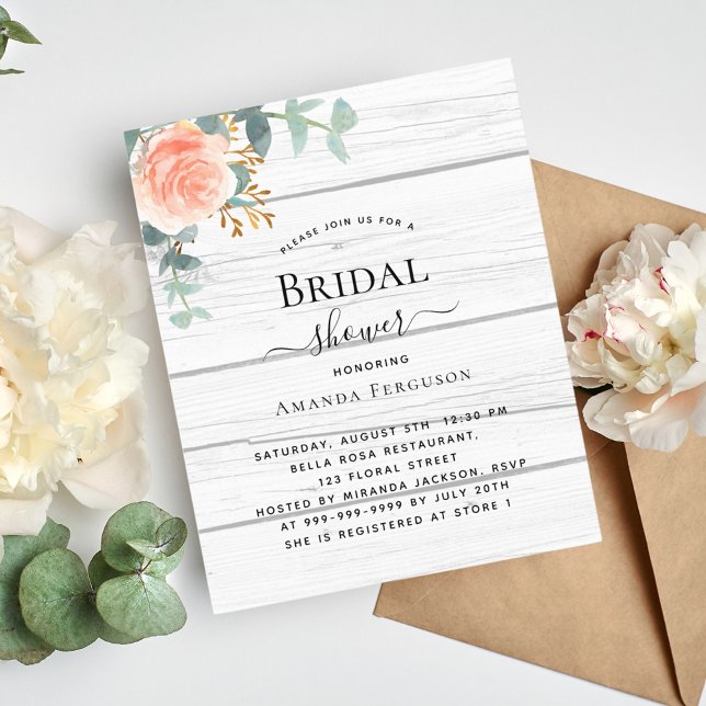 Rose gold floral white wood budget Bridal Shower (Creator Uploaded)