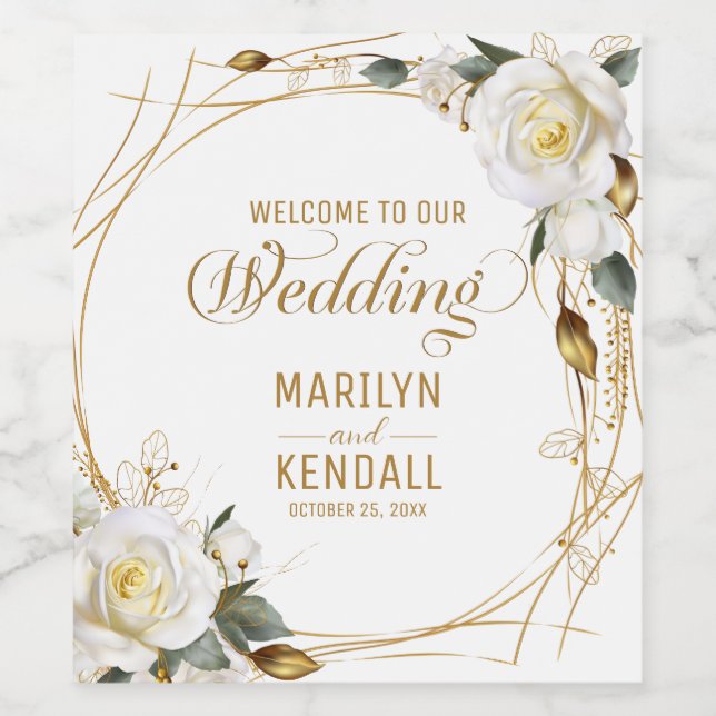 Rose Gold Floral Wine Label (Single Label)