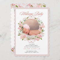 Rose Gold Floral Wreath 2 Photo Baby Girl Birth