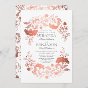 Rose Gold Floral Wreath Elegant Engagement Party Invitation