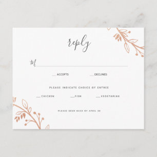 Rose Gold Floral Wreath Modern Wedding Reply Card2 RSVP Card