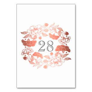 Rose Gold Floral Wreath Peonies Garden Wedding Table Number