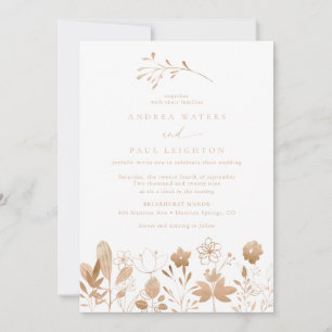 Rose Gold Florals Elegant Boho Flower Wedding Invitation