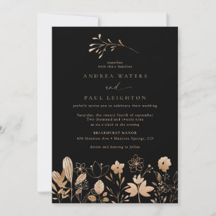 Rose Gold Florals   Elegant Boho Flower Wedding Invitation