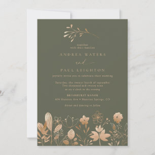 Rose Gold Florals Elegant Boho Flower Wedding Invitation