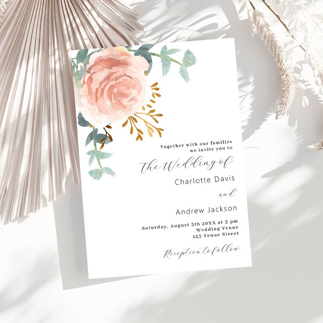 Rose gold florals eucalyptus greenery wedding invitation (Creator Uploaded)