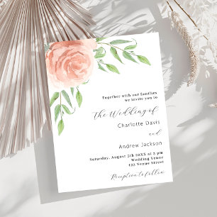 Rose gold florals greenery elegant wedding invitation