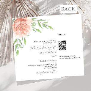 Rose gold florals greenery QR code RSVP wedding Invitation