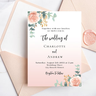 Rose gold florals greenery wedding invitation