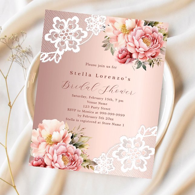 Rose gold florals lace Bridal Shower invitation (Creator Uploaded)