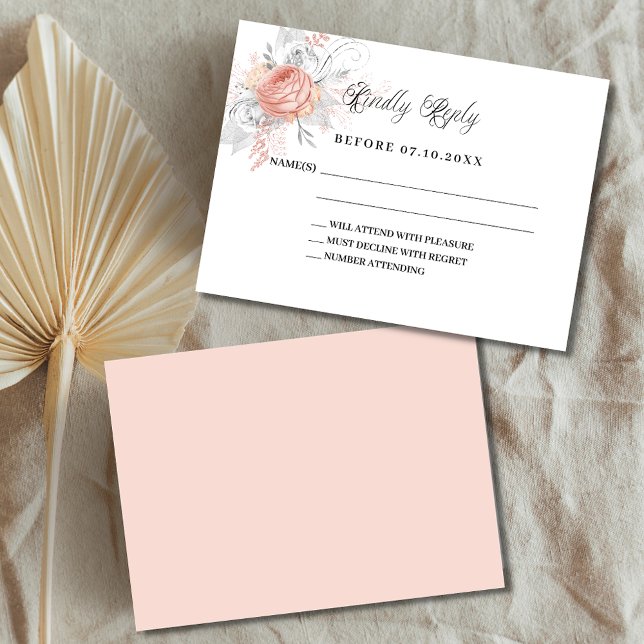 Rose gold florals white wedding response RSVP (Creator Uploaded)