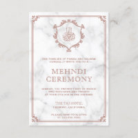 Rose Gold Flourish White Marble Islamic Mehndi