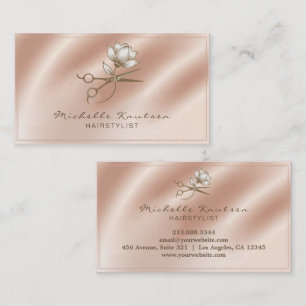 Rose Gold flower & glitter Hair Stylist Scissors   Business Card