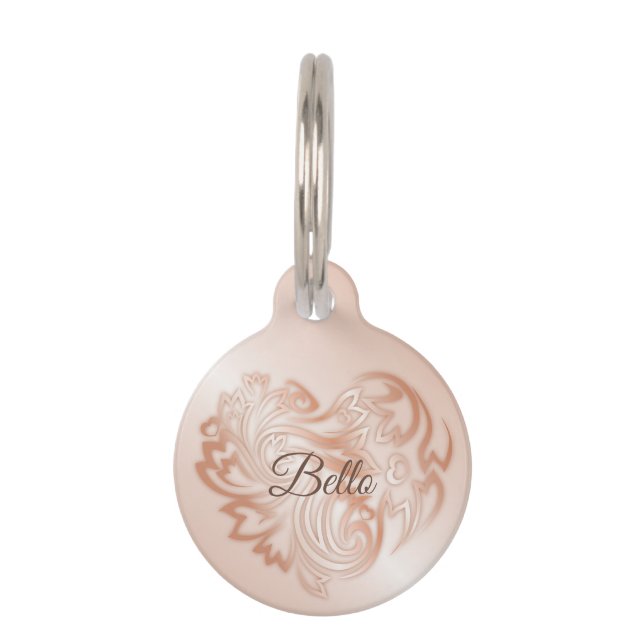Rose Gold Flower Heart Pet Tag (Front)