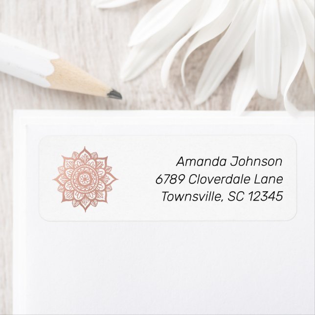 Rose Gold Flower Mandala Return Address (Insitu)