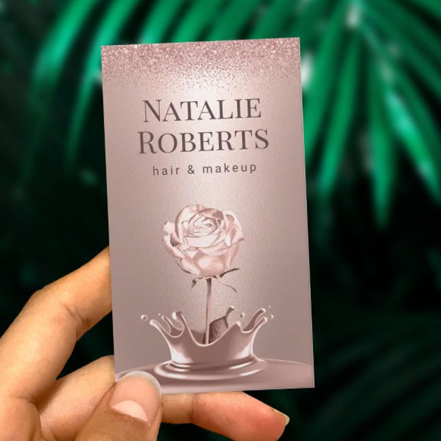 Rose Gold Flower Splash Hair Stylist Makeup Artist Business Card (Creator Uploaded)