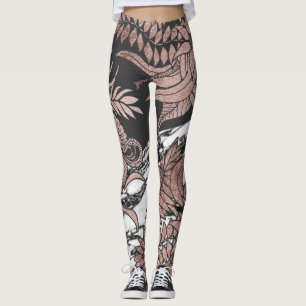Rose Gold Flowers and Modern Black and Marble Cut Leggings