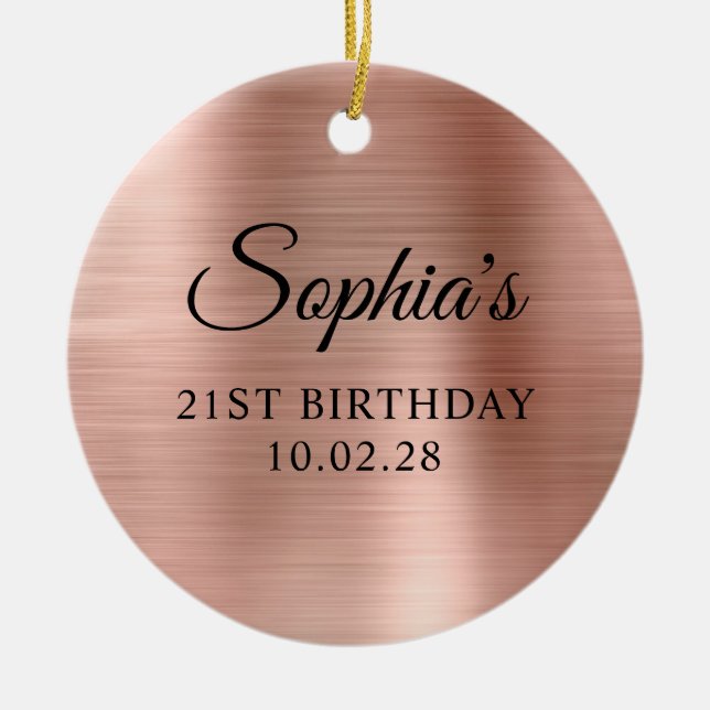 Rose Gold Foil 21st Birthday Photo Ceramic Tree Decoration (Front)