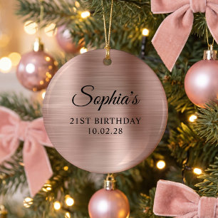 Rose Gold Foil 21st Birthday Photo Ceramic Tree Decoration