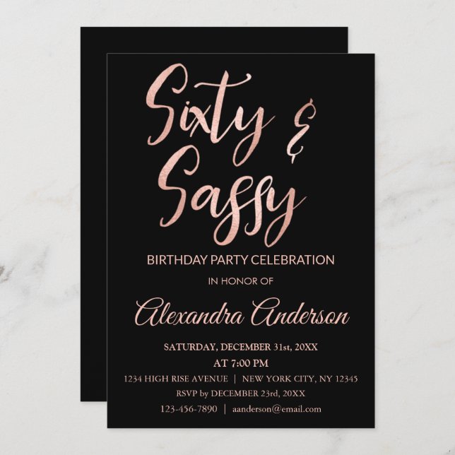 Rose Gold Foil 60 Sixty and Sassy Birthday Invitation (Front/Back)