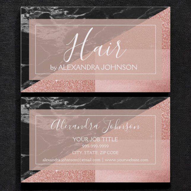 Rose Gold Foil and Black Marble Hair Stylist Business Card (Creator Uploaded)