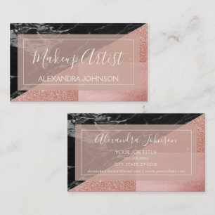 Rose Gold Foil and Black Marble Makeup Artist Business Card