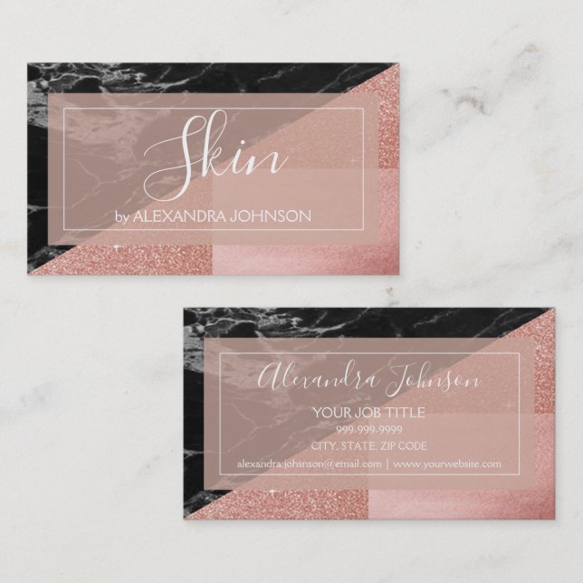 Rose Gold Foil and Black Marble Skin Care Business Card (Front/Back)