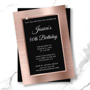 Rose Gold Foil and Black Overlay 50th Birthday Invitation