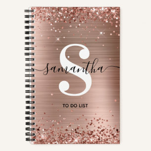 Rose Gold Foil and Glitter Monogram To Do List Notebook