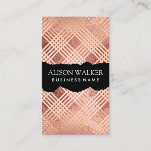 Rose Gold Foil and Lines Torn Texture Business Card