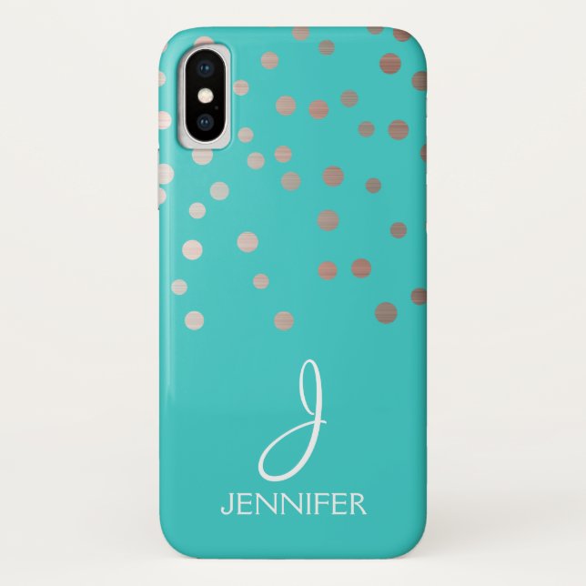 Rose Gold Foil and Teal Confetti Monogram Case-Mate iPhone Case (Back)