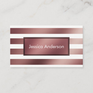 Rose Gold Foil and White Striped Pattern Business Card