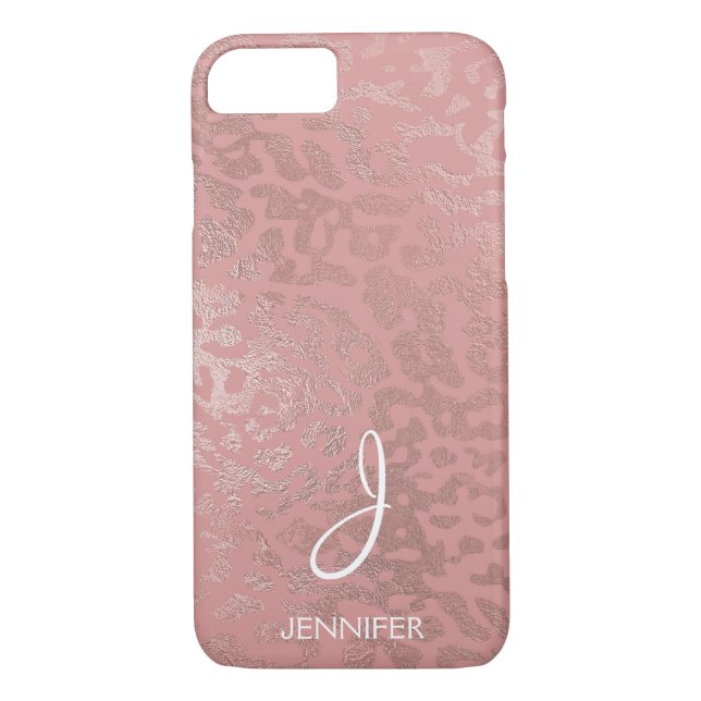 Rose Gold Foil Animal Pattern Monogram Case-Mate iPhone Case (Back)