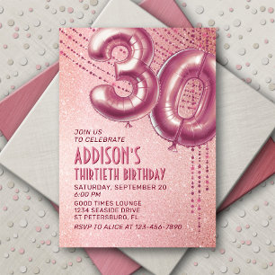 Rose Gold Foil Balloons 30th Birthday Invitation